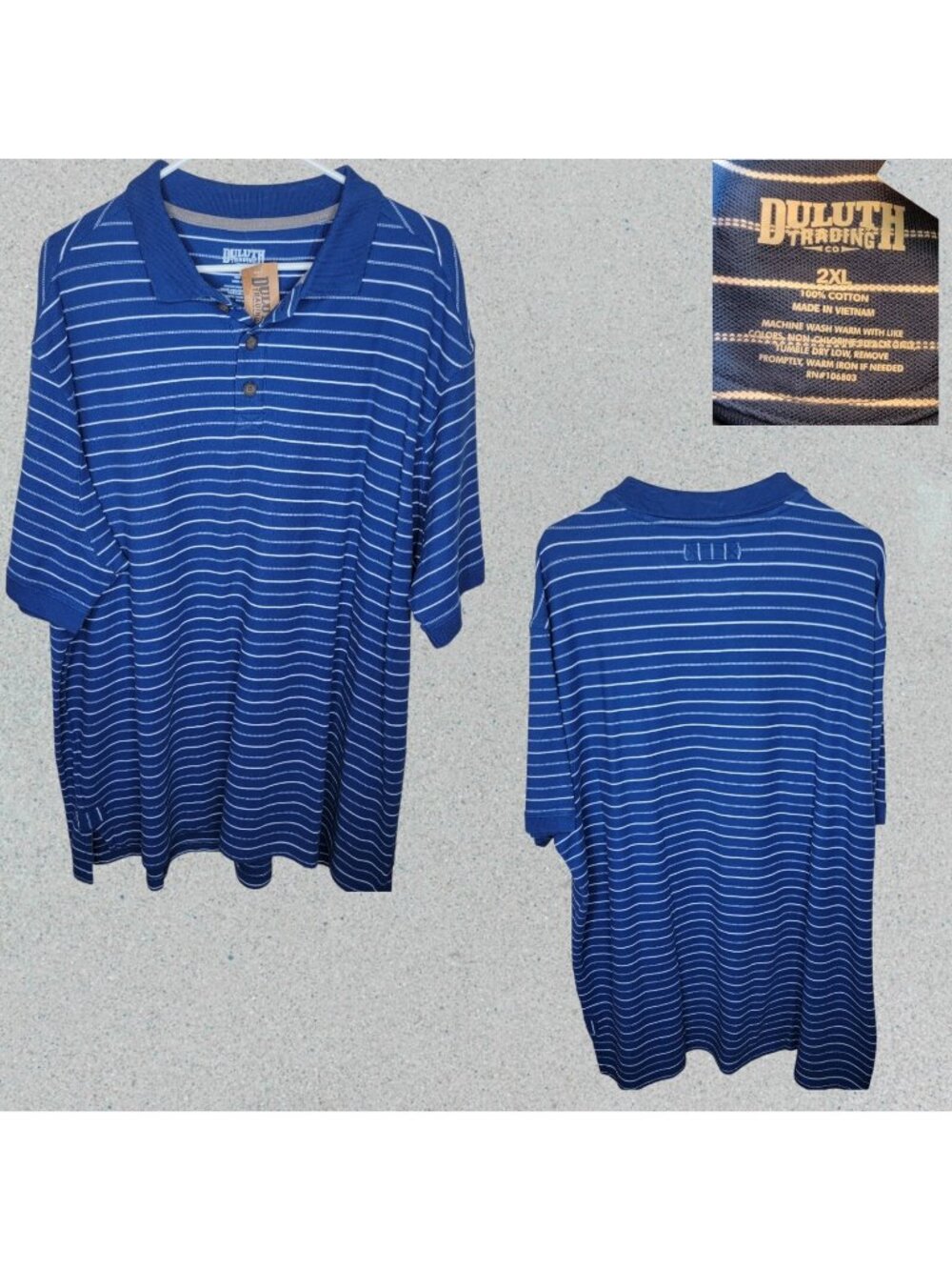 Duluth Trading Co Mens 2XL No Polo Short Sleeve Stripe Shirt Blue Collared 68249